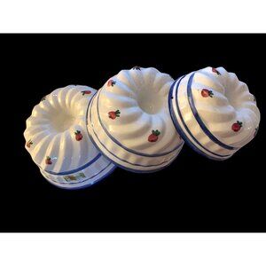 Vintage Neiman Marcus Ceramic Jello Molds Made Italy White Blue Floral Set of 3